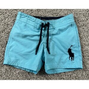 Polo Ralph Lauren Toddler Boys Big Pony‎ Swim Trunks Aqua Navy Blue 2T